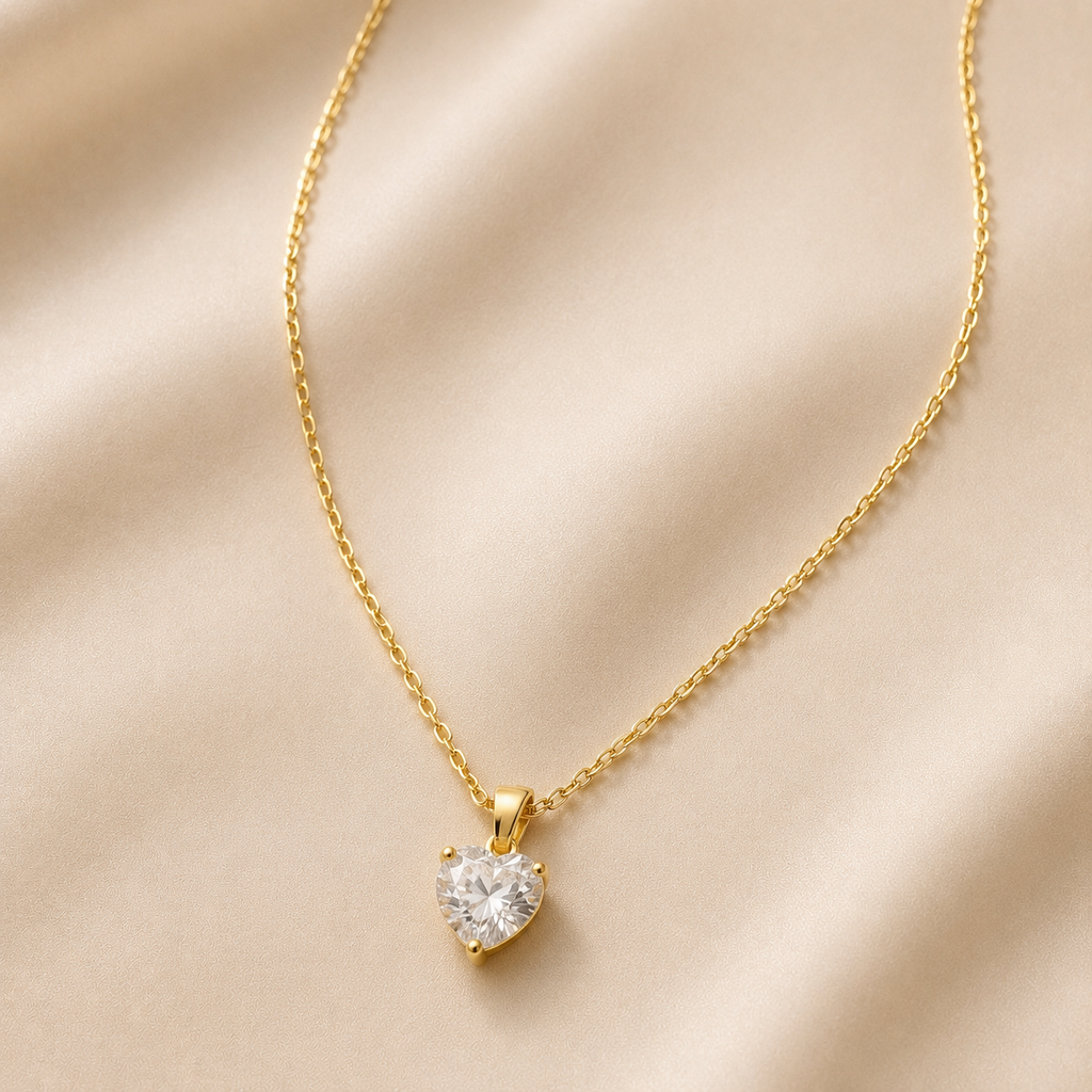 Collar de plata 925 bañada en oro 18k con piedra corazón certificada