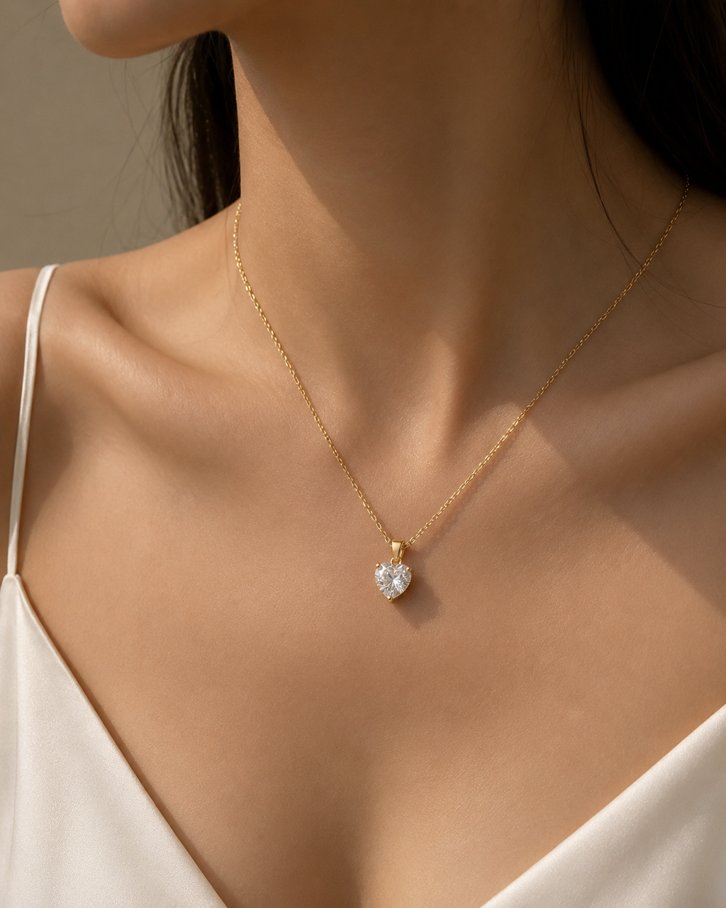 Collar de plata 925 bañada en oro 18k con piedra corazón certificada