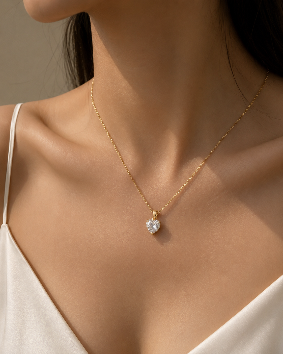 Collar de plata 925 bañada en oro 18k con piedra corazón certificada