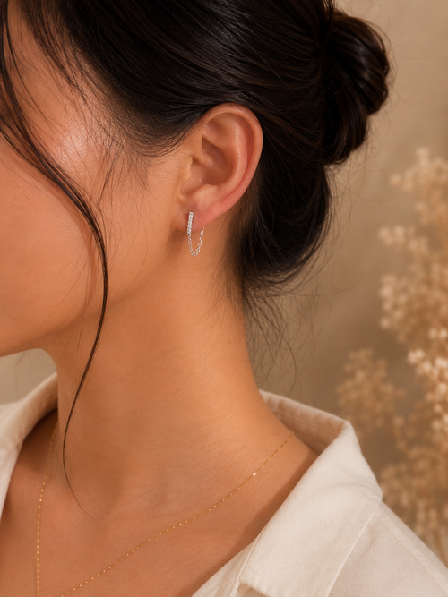 Aretes de plata 925 con cadena y moissanitas