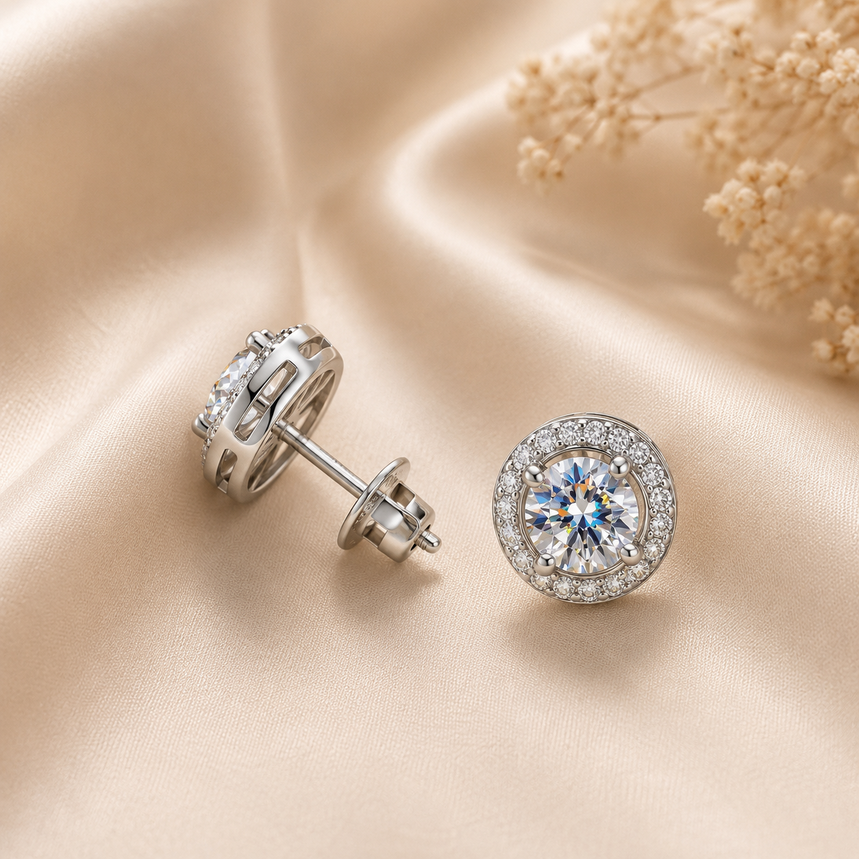 Aretes de plata 925 con moissanita central y piedras alrededor