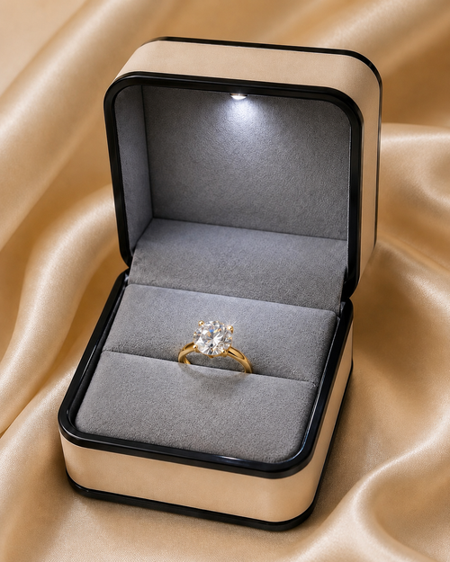 Anillo Aura — Moissanita 2 ct · Plata 925 con Oro Laminado 14K