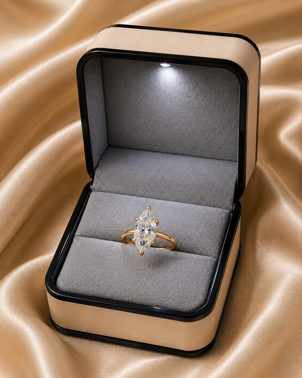 Anillo Aura Marquesa — Moissanita 3 ct · Plata 925 con Oro Laminado 14K