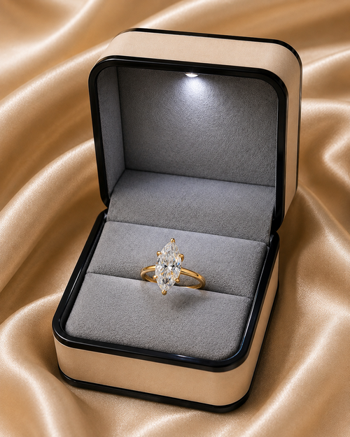 Anillo Aura Marquesa — Moissanita 3 ct · Plata 925 con Oro Laminado 14K